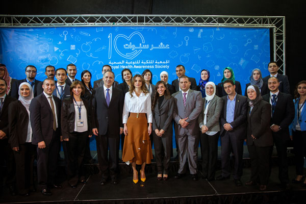 Her Majesty Queen Rania attends the Royal Health Awareness Society’s 10th anniversary celebration on Monday (Photo courtesy of Royal Court)